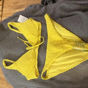 NWT Asos Yellow Textured Tie Closure Bikini Swimwear‎ Size 14